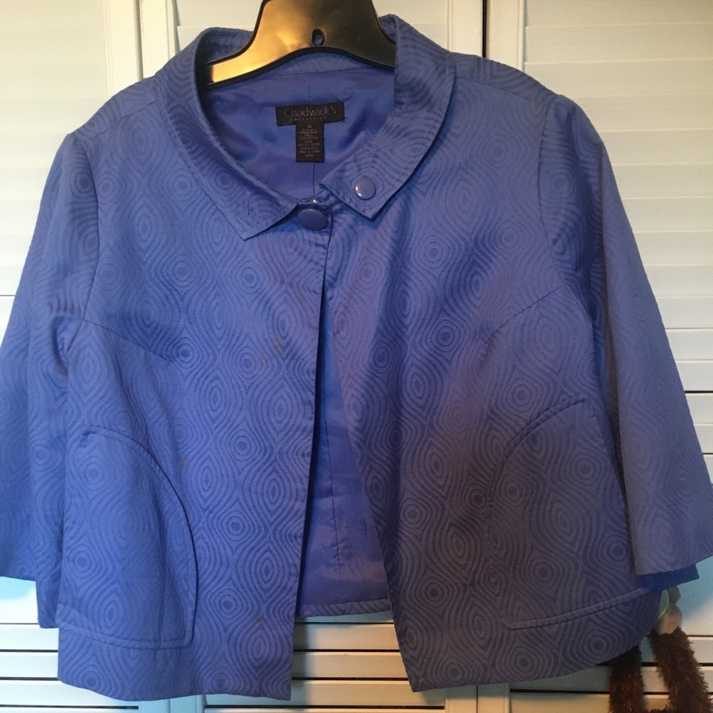 Lavender one button lined crop jacket size 14